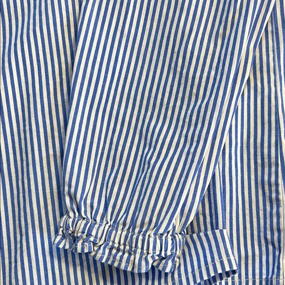 J. Crew Blue and White Striped Ruffle Neck Top - Picture 3 of 5